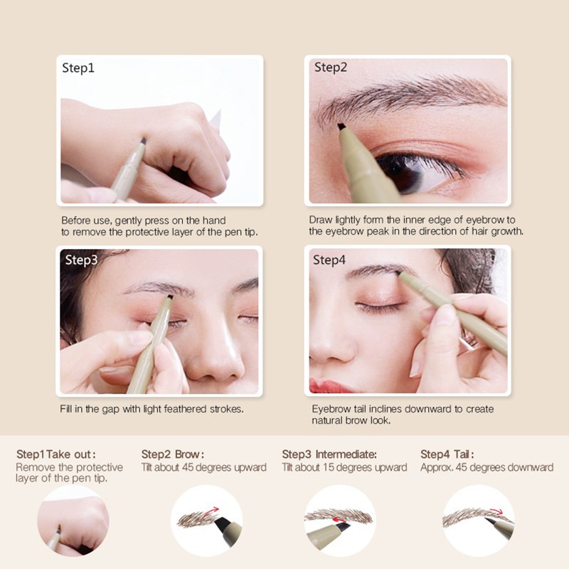 Private Label Mineral Waterproof Long-lasting 3D Liquid Soft Semi Permanent Microblading Eyebrow Pencil & Pen with 3 Colors