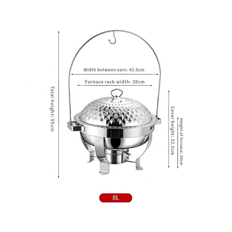 Food Heater Set Manufacturer - OEM/ODM Custom Hot Dubai Gold Buffet Chef Hot Pot Deluxe Hanging Food Heater Set