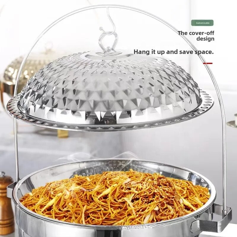 Food Heater Set Manufacturer - OEM/ODM Custom Hot Dubai Gold Buffet Chef Hot Pot Deluxe Hanging Food Heater Set