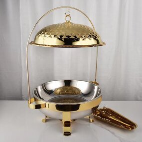 Chafing Dish Factory - OEM/ODM Custom Silver Stainless Steel Round Hanging Hinged Lid Chafing Dish Food Warmer