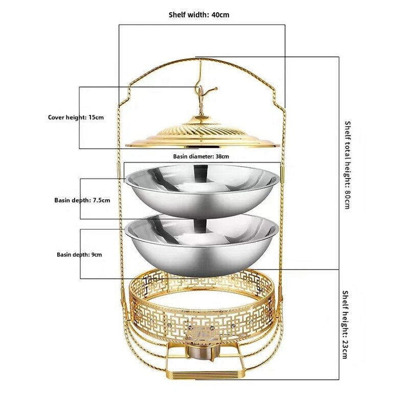 Chafing Dishes Factory - OEM/ODM Custom Factory Golden Chafing Dishes Diamond Suspender Lace Furnace Buffet Set