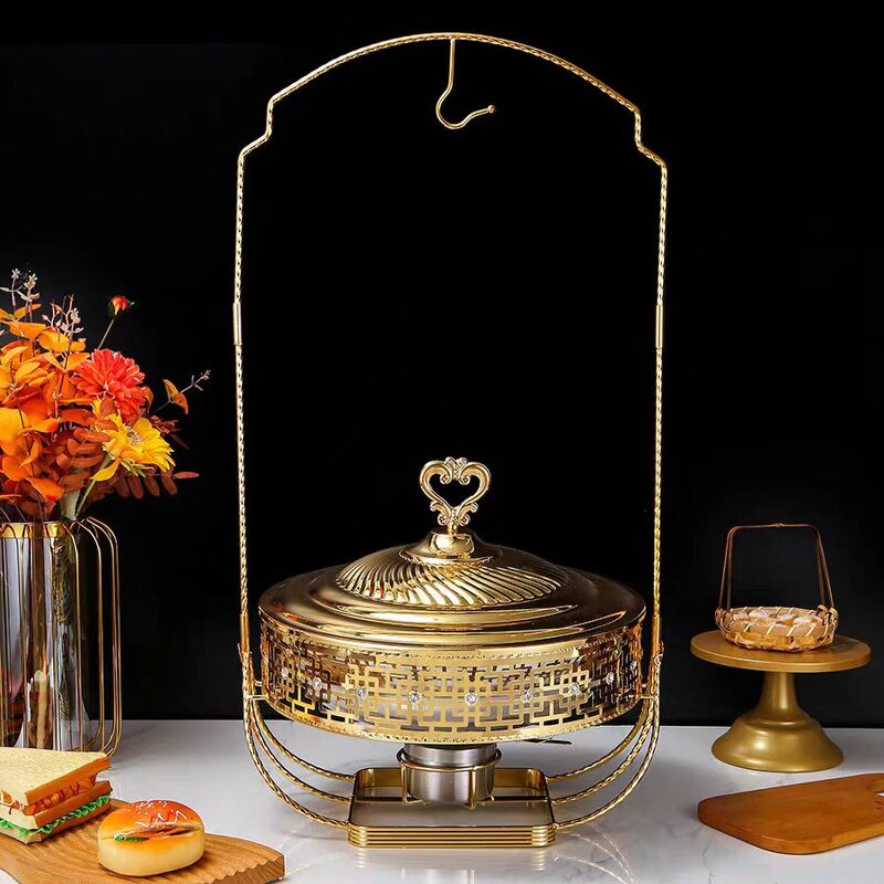Chafing Dishes Factory - OEM/ODM Custom Factory Golden Chafing Dishes Diamond Suspender Lace Furnace Buffet Set