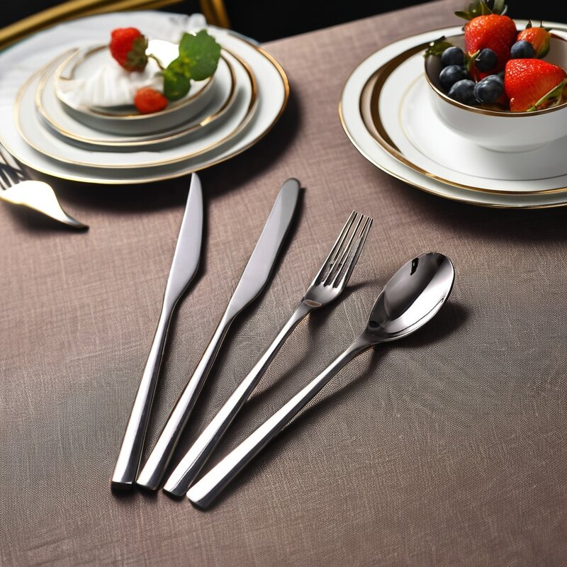 Flatware Set Factory - OEM/ODM Custom Sustainable Stainless Steel Flatware Set Gold Cutlery Mirror Plate