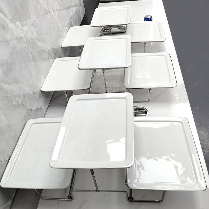 Catering Display Stand Manufacturer - OEM/ODM Custom Stainless Steel Two Tier Catering Display Stands with Ceramic Plates