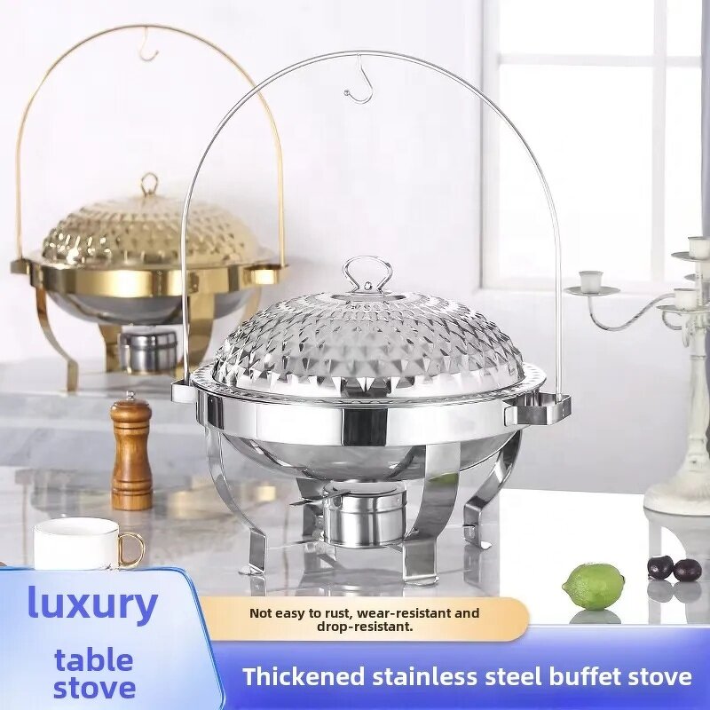 Food Heater Set Manufacturer - OEM/ODM Custom Hot Dubai Gold Buffet Chef Hot Pot Deluxe Hanging Food Heater Set