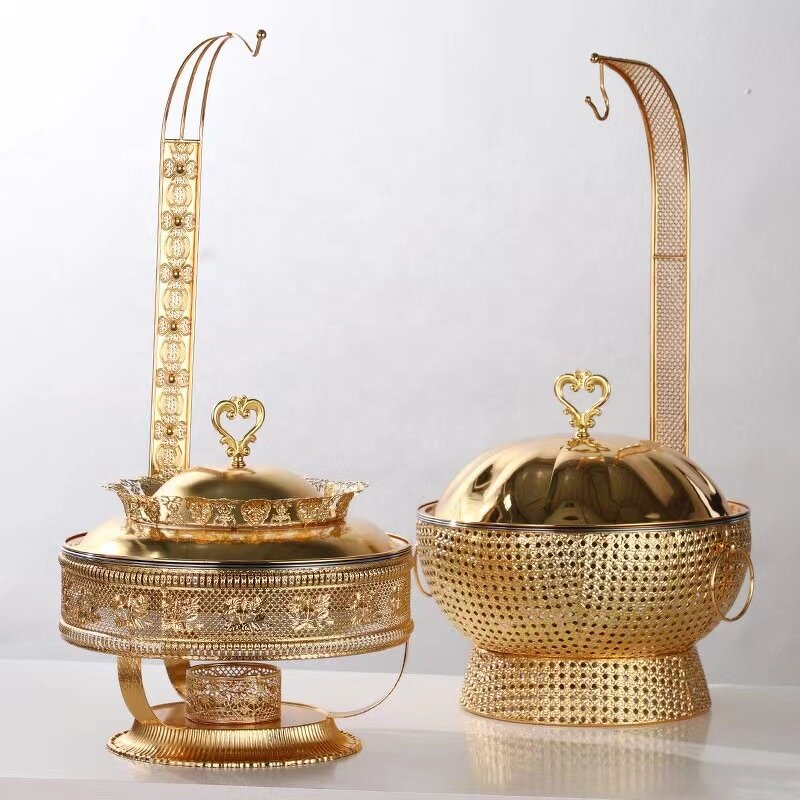 Chafing Dishes Factory - OEM/ODM Custom Arabic Style Kitchen Buffet Food Warmer Gold Hanging Chafing Dishes