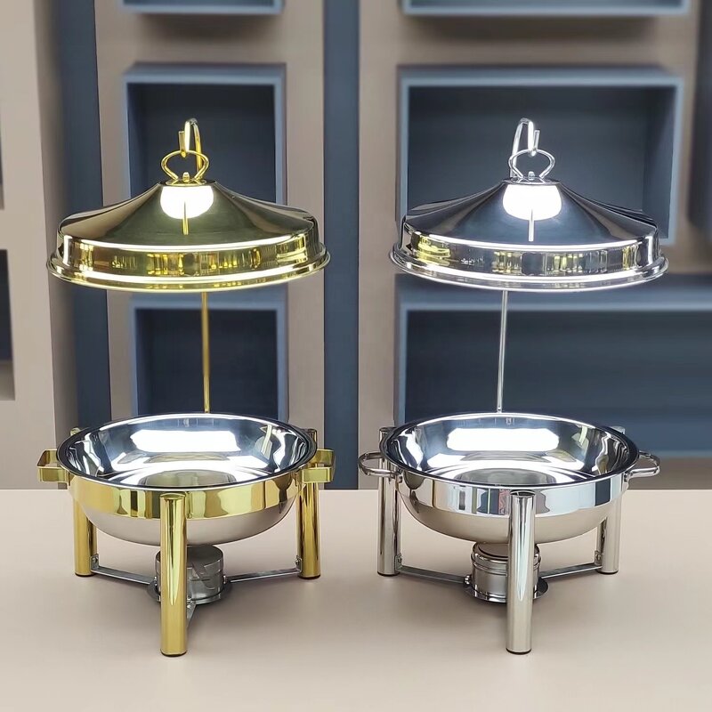 Chafing Dish Manufacturer - OEM/ODM Custom Hot Selling Luxury Gold Hanging Lid Stainless Steel Alcohol Stove