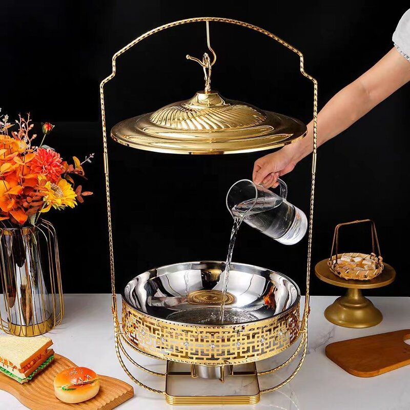 Chafing Dishes Factory - OEM/ODM Custom Factory Golden Chafing Dishes Diamond Suspender Lace Furnace Buffet Set