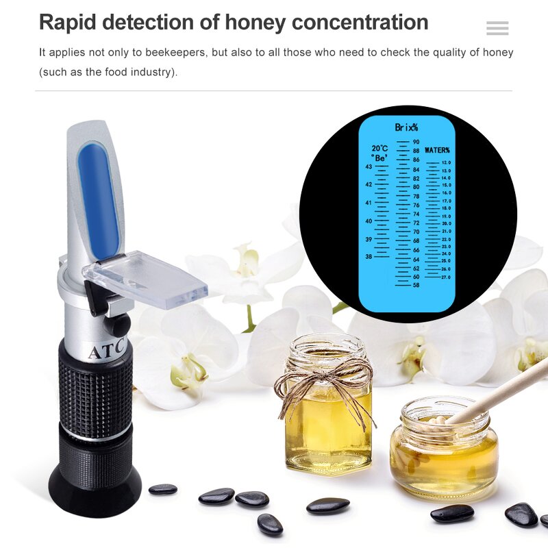 Honey Brix Refractometer Factory - OEM/ODM Custom Handheld Portable Optical Refractometers 58-92% Honey Brix ATC