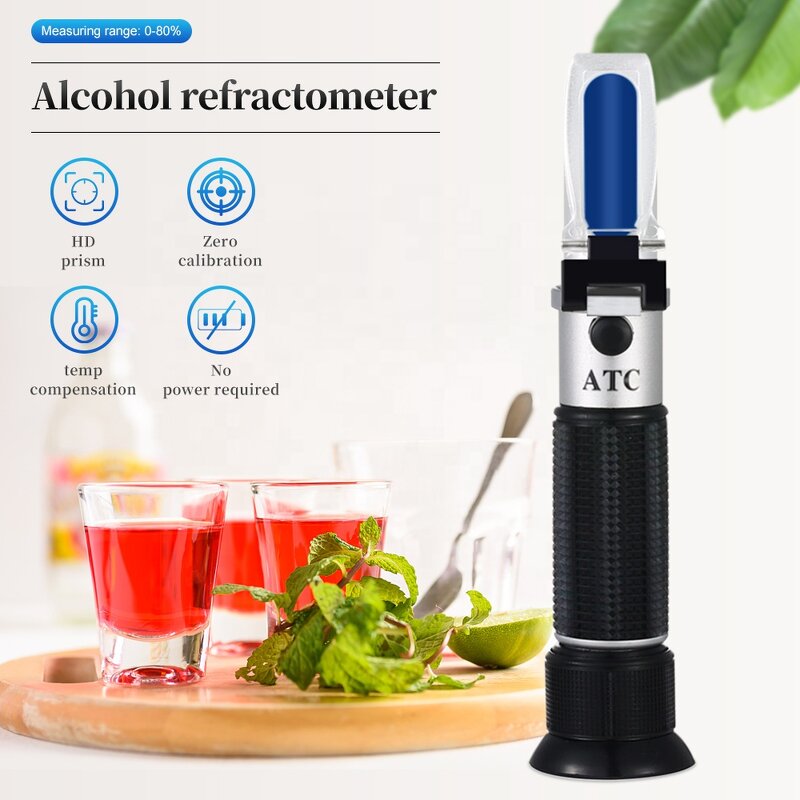 Alcohol Refractometer Factory - OEM/ODM Custom 0-80% Liquor Tester Handheld Portable Alcohol Refractometer with ATC