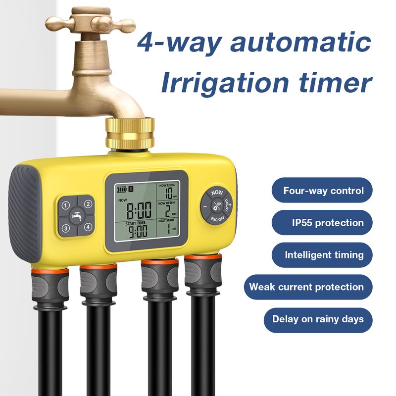 Digital Water Timer Manufacturer - OEM/ODM Custom Digital Water Timer Irrigation Automatic Watering Controller 4 Outlets