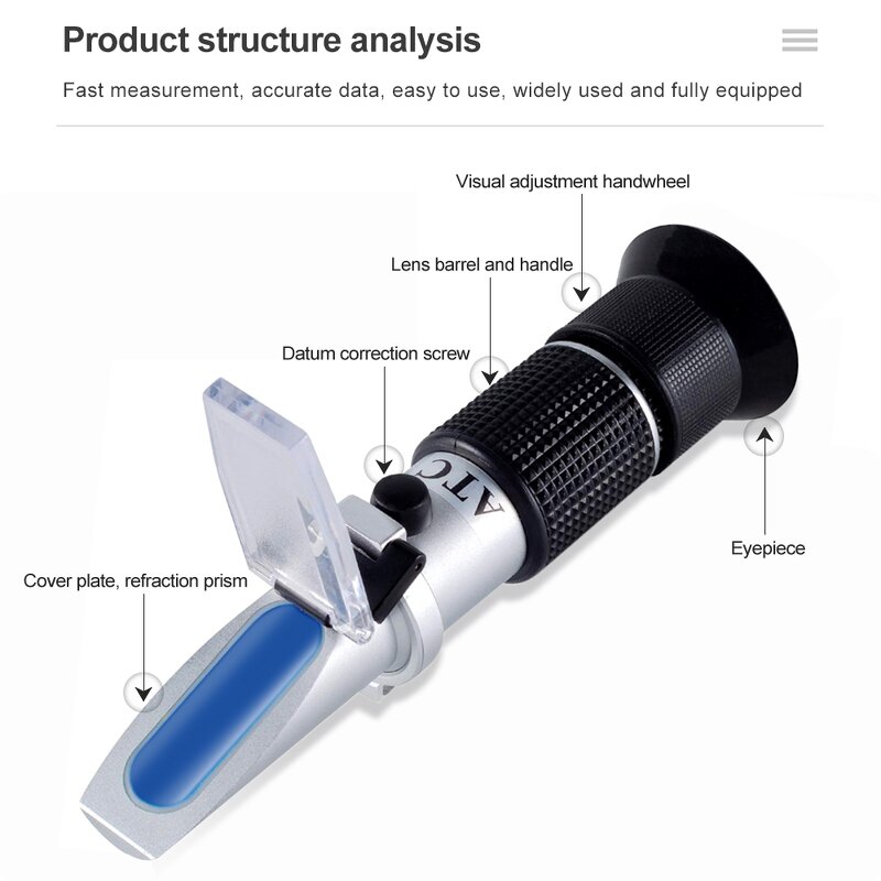 Portable Brix Refractometer Factory - OEM/ODM Custom Factory Price Portable ATC Hand Held 0-90% Brix Refractometers Meter