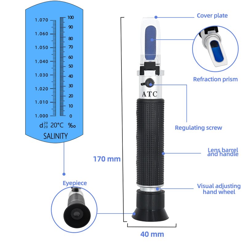 Salinity Refractometer Manufacturer - OEM/ODM Custom 0-10% Aquarium Salt Water Portable Salt Salinity Meter Tester ATC
