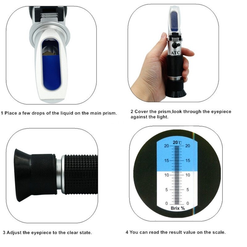 Hand Held Brix Tester Manufacturer - OEM/ODM Custom Hand Held Brix Tester 0-20% Brix ATC Refractometer for Sugar Water