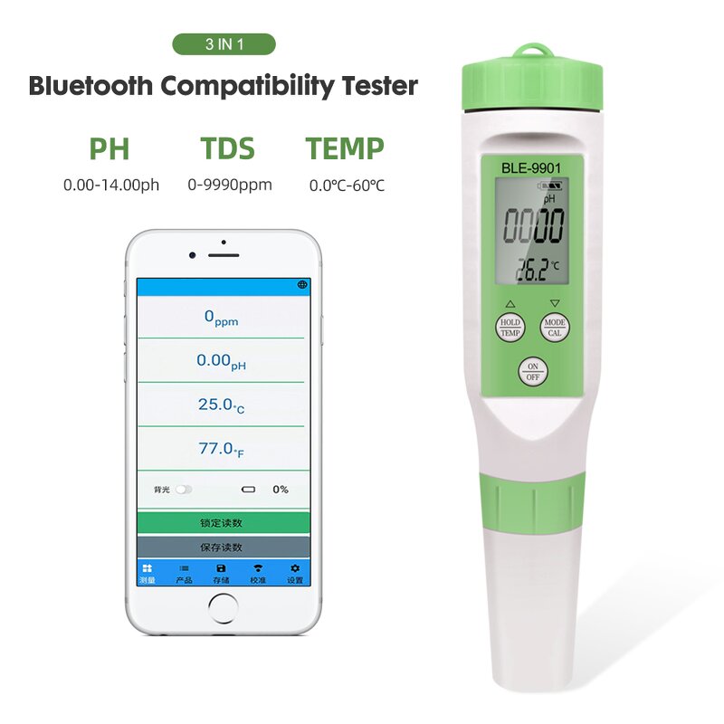 Smart Water Quality Tester Factory - OEM/ODM Custom BLE-9901 Smart Water Quality Tester 3 in 1 PH EC TDS Meter Pen