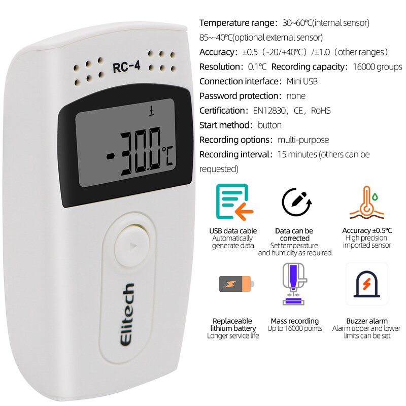 USB Temperature Humidity Recorder Factory - OEM/ODM Custom RC-4 Data Logger Mini USB Digital Temperature Humidity Recorder