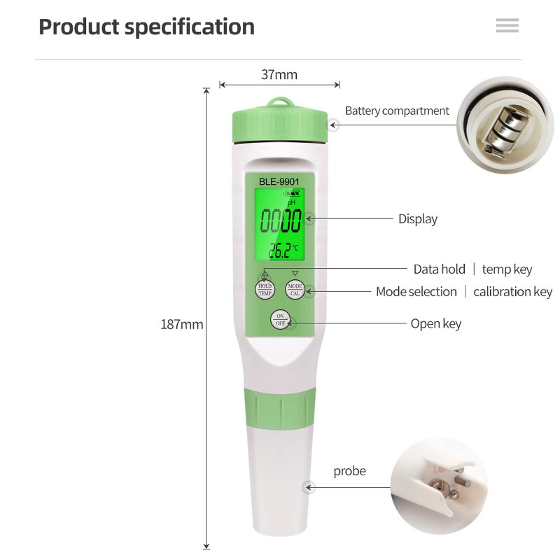 Water Quality Tester Manufacturer - OEM/ODM Custom BLE-9901 Water Quality Tester 3 in 1 Temperature TDS PH Meter APP