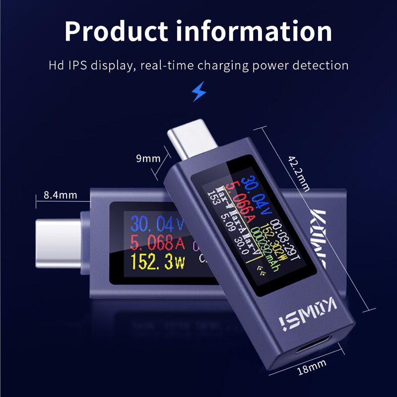 Type-C Tester Manufacturer - OEM/ODM Custom Wholesale KWS-2302C Type-C Tester Current Voltage Meter Charging Detector