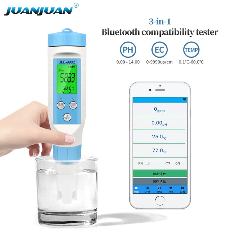Waterproof Water Quality Tester Manufacturer - OEM/ODM Custom BLE-9902 Waterproof Water Quality Tester 3 in 1 Temperature EC