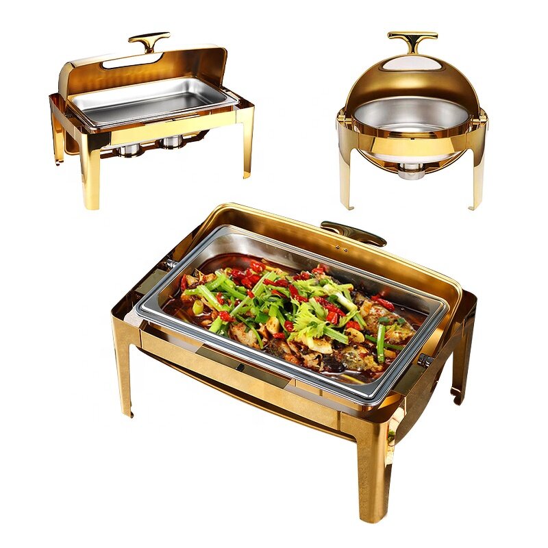 Stainless Steel Chef Food Warmer Factory - OEM/ODM Custom Luxury 9 Litre Stainless Steel Chef Food Warmer Gold Chafer Dish