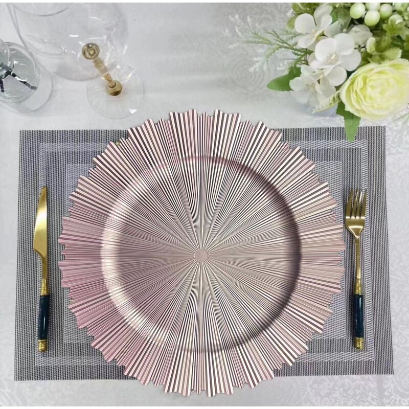 Plastic Charger Plates Factory - OEM/ODM Custom Wholesale 13 Inch Pink Elegant Decorative Plastic Gold Charger Plates