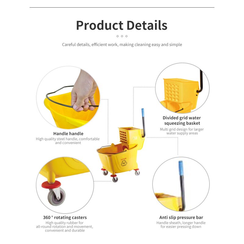 Single Bucket Manufacturer - OEM/ODM Custom Wholesale Single Bucket for Commercial Cleaning 20L 24L 35L Yellow Plastic