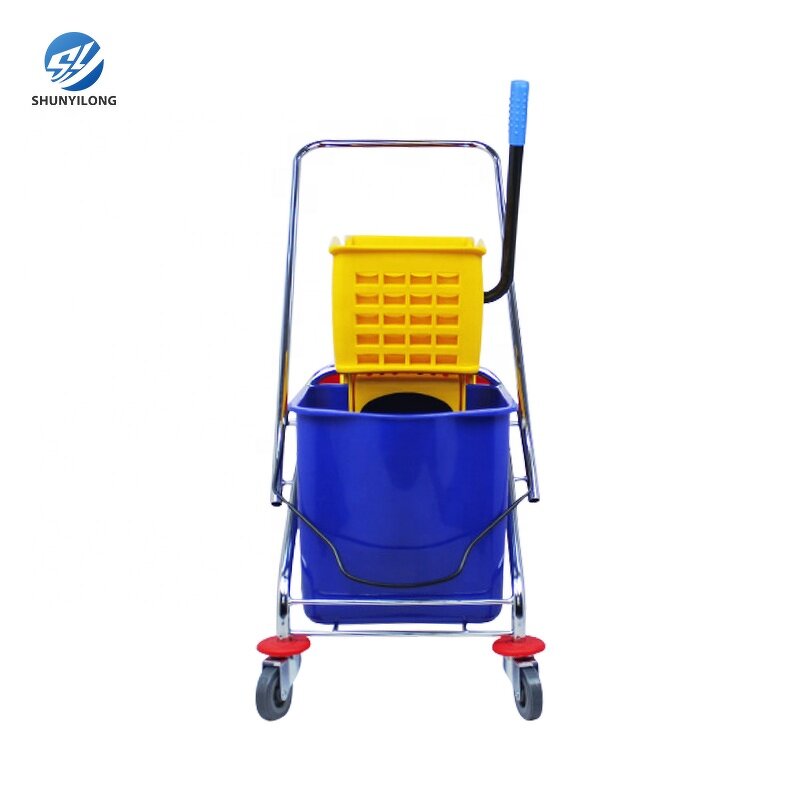 Double Bucket Trolley Manufacturer - OEM/ODM Custom Hotel Housekeeping 30L Double Bucket Trolley PP Plastic Side Press