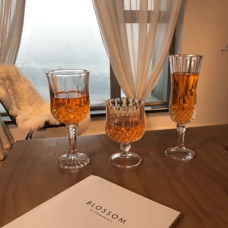 Wine Glasses Factory - OEM/ODM Custom Vintage Embossed Diamond Engraved Crystal Wine Glasses for Champagne