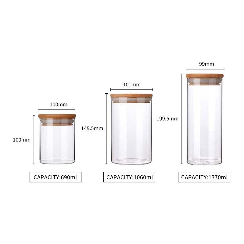 Glass Storage Jar Factory - OEM/ODM Custom Best Price High Borosilicate Glass Food Storage Jar Bamboo Lid 1000ML