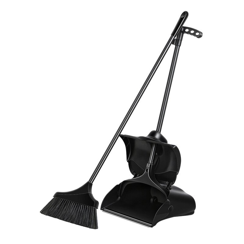 Broom Dustpan Set Factory - OEM/ODM Custom Black Plastic Broom Windproof Dustpan Set Household Cleaning Supplies