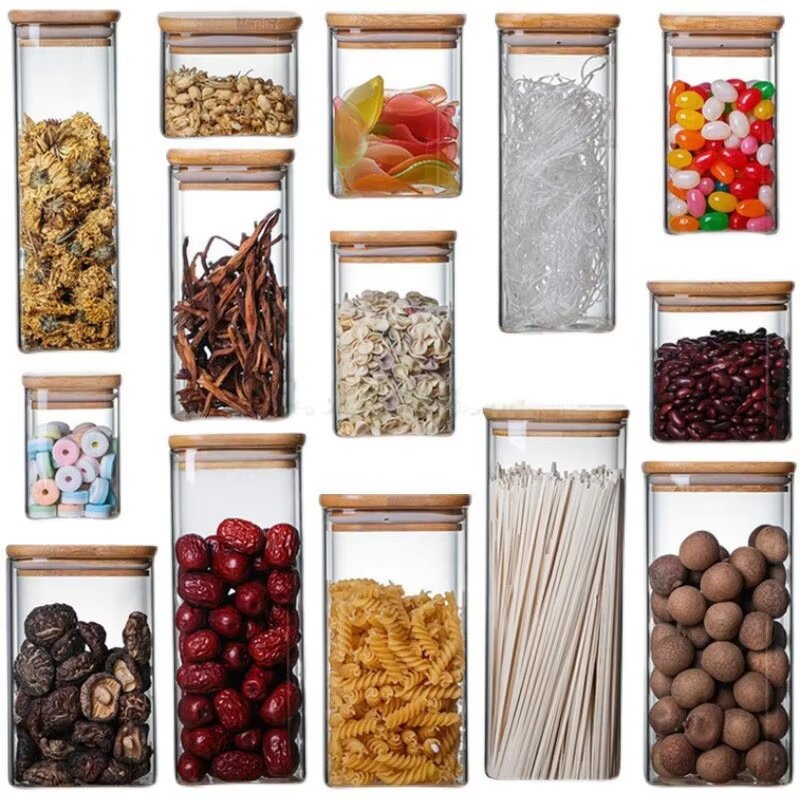 Glass Spice Jar Factory - OEM/ODM Custom Clear Silicone Borosilicate Glass Square Airtight Spice Jar with Bamboo Lid