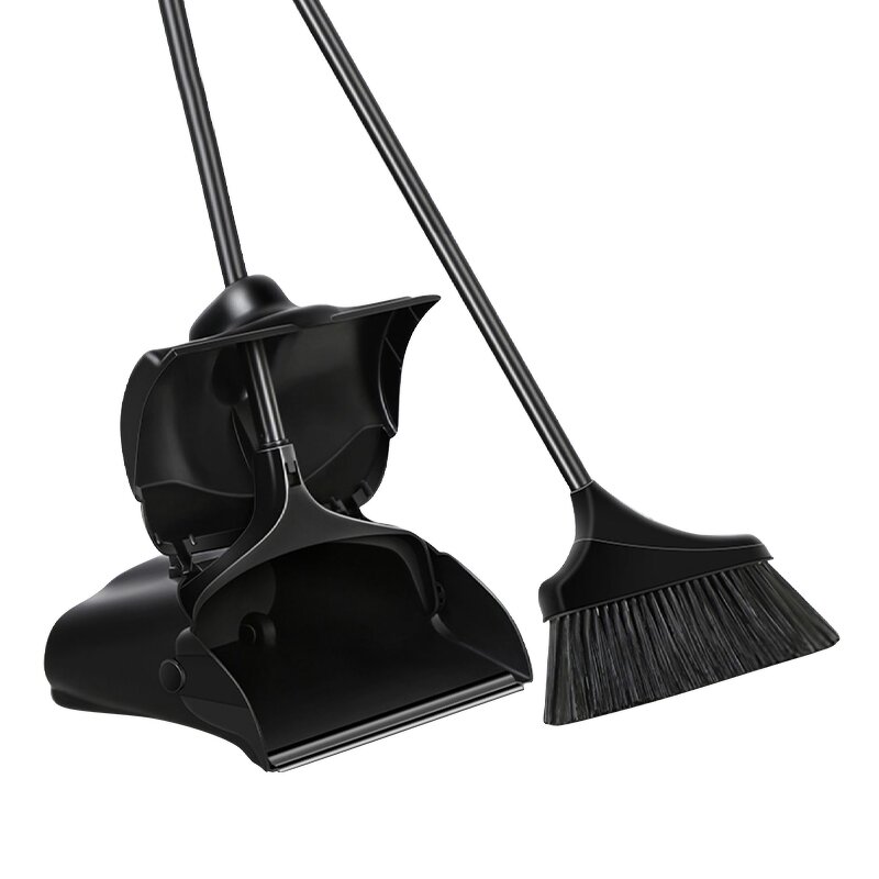 Broom Dustpan Set Factory - OEM/ODM Custom Black Plastic Broom Windproof Dustpan Set Household Cleaning Supplies
