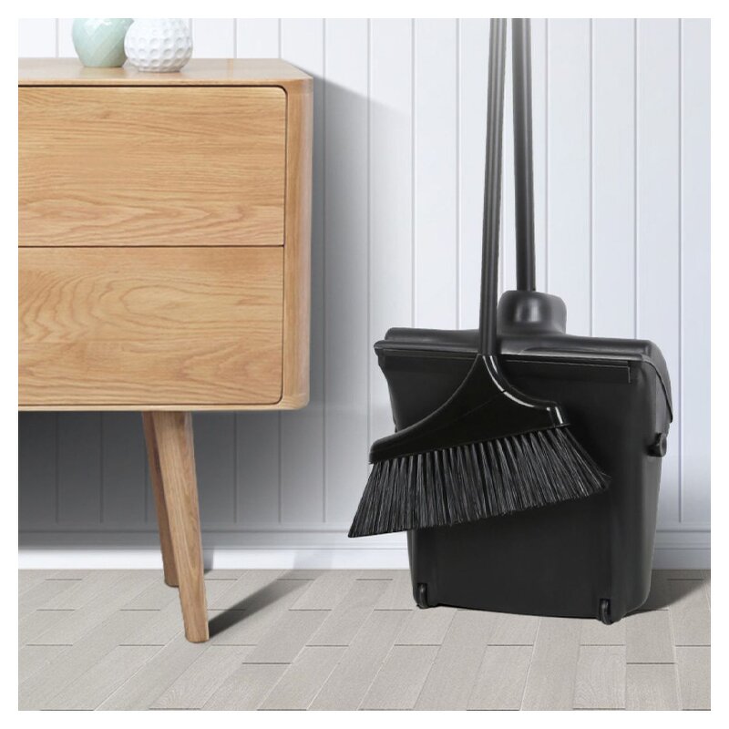 Broom Dustpan Set Factory - OEM/ODM Custom Black Plastic Broom Windproof Dustpan Set Household Cleaning Supplies