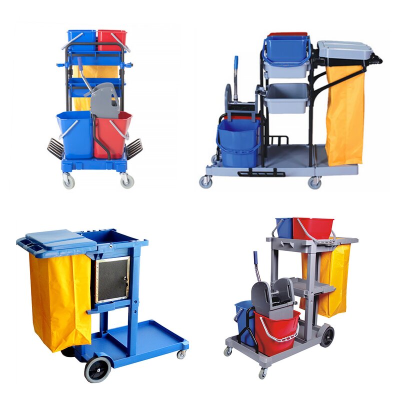 Cleaning Cart Manufacturer - OEM/ODM Custom Hotel Cleaning Cart Plastic Janitor Trolley for Housekeeping