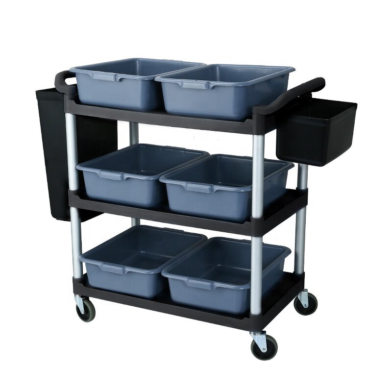 Utility Service Cart Manufacturer - OEM/ODM Custom 3 Shelf Heavy Duty 220LBS Food Service Cart Rolling Kitchen Trolley
