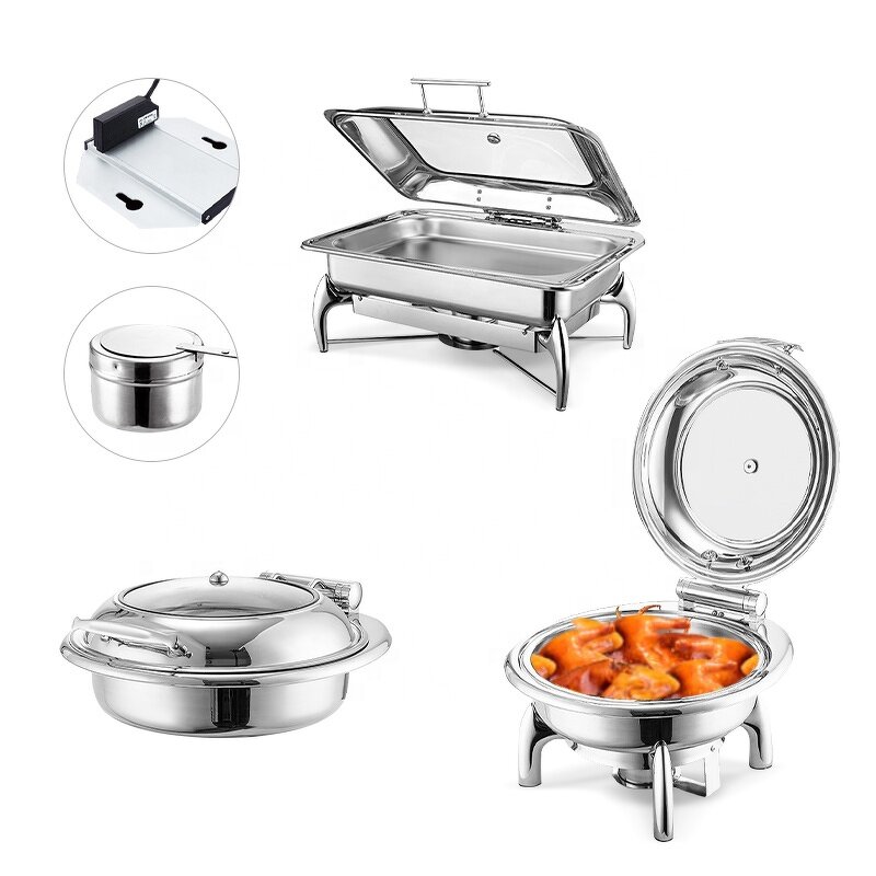 Round Chafer Dishes Set Manufacturer - OEM/ODM Custom Round Chafer Dishes Buffet Set Chefing Chafing Dishes Stainless Steel