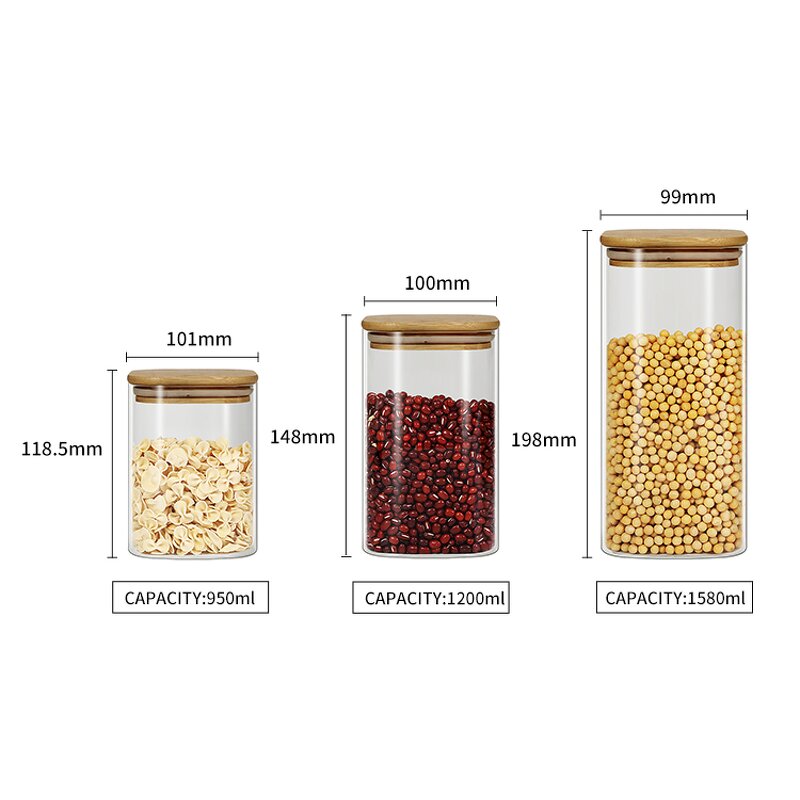 Glass Spice Jar Factory - OEM/ODM Custom Clear Silicone Borosilicate Glass Square Airtight Spice Jar with Bamboo Lid