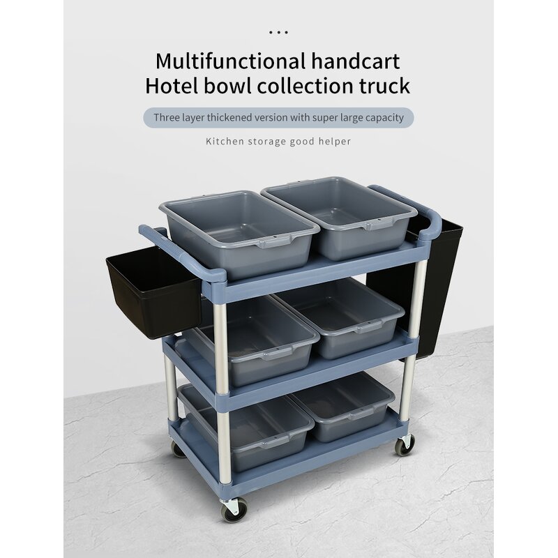 Plastic Service Cart Manufacturer - OEM/ODM Custom Exclusive 3 Tier Plastic Service Cart Durable Kitchen Plate Collector