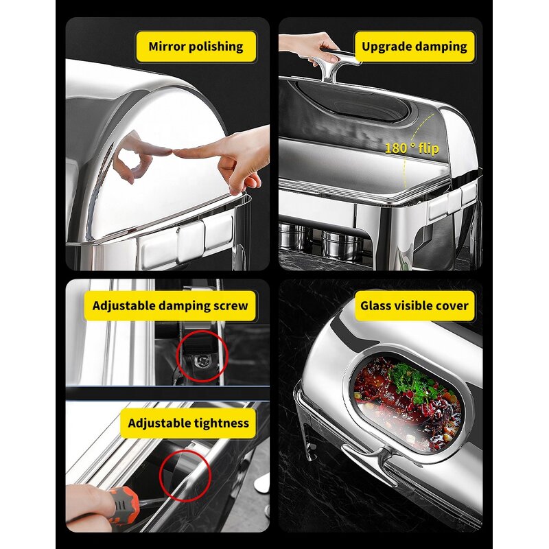 Stainless Steel Chef Food Warmer Factory - OEM/ODM Custom Luxury 9 Litre Stainless Steel Chef Food Warmer Gold Chafer Dish