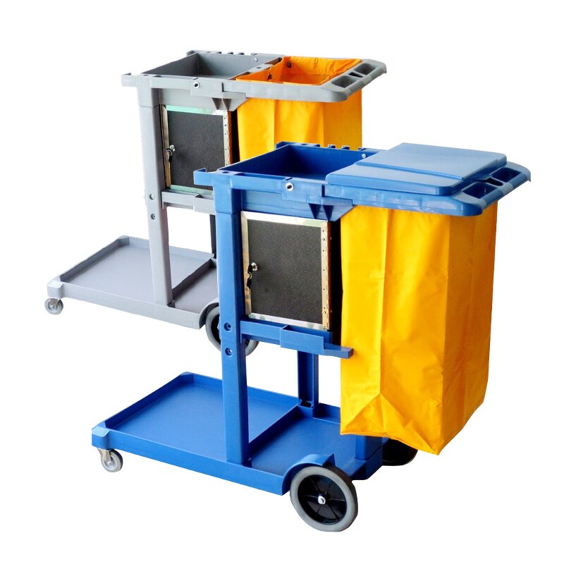 Cleaning Cart Manufacturer - OEM/ODM Custom Hotel Cleaning Cart Plastic Janitor Trolley for Housekeeping