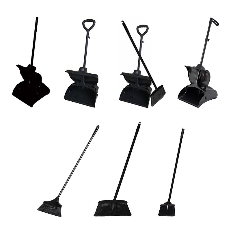 Broom Dustpan Set Factory - OEM/ODM Custom Black Plastic Broom Windproof Dustpan Set Household Cleaning Supplies