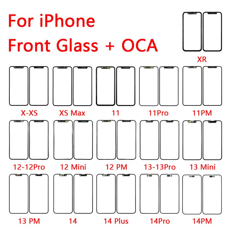 LCD Front Glass Lens OCA Manufacturer - for iPhone 16 15 14 Plus 13 12 11 Pro X XS XS Max Mini Screen Touch Panel Front