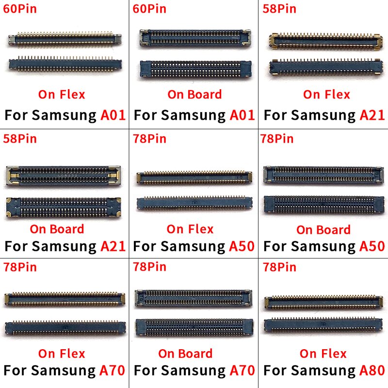 FPC Connector Manufacturer - 34 40 58 60 78 Pin on Board for Samsung A01 A02 A03 A10 Series