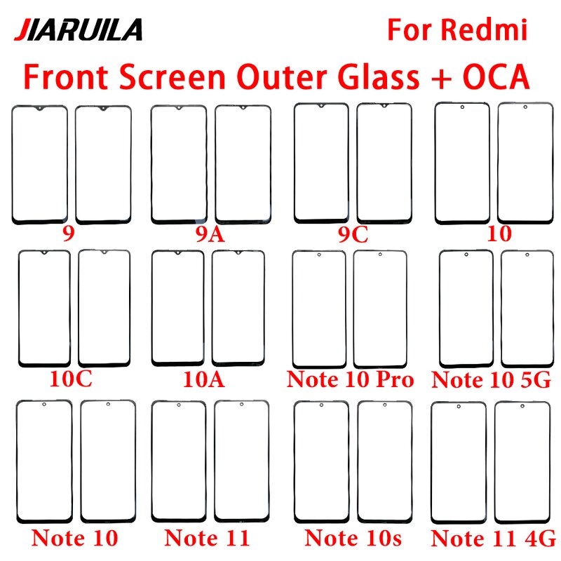 OCA Front Glass Factory - for Xiaomi Redmi 9 9A 9C 9T 10 10A 10C Note 13 11 10 9 8 Pro Plus 5G LCD Front Outer Lens