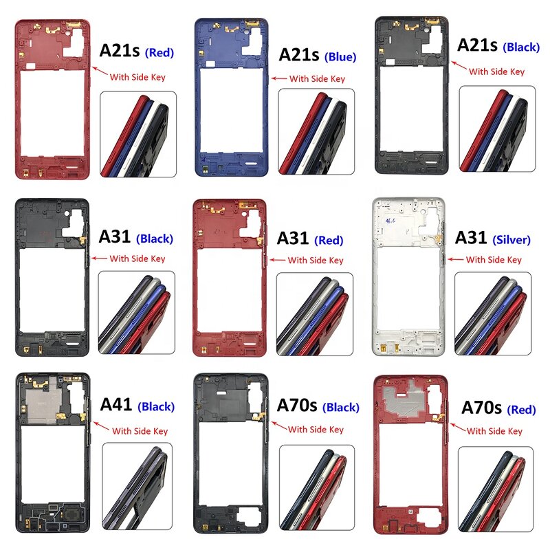 Middle Frame Manufacturer - With Side Key for Samsung A21S A31 A41 A70S Middle Plate Cover Mid Bezel Frame