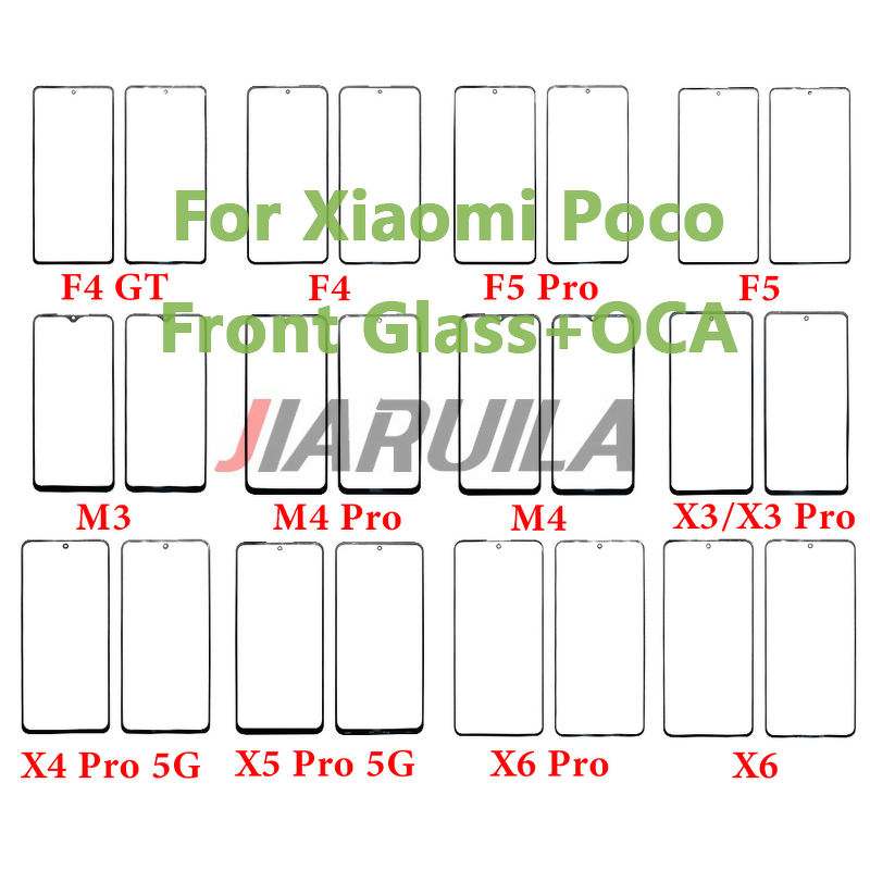 OCA Front Screen Glass Factory - for Xiaomi Poco C40 X6 X5 X4 X3 F5 F4 F3 F2 M5 M4 M3 Pro 5G Touch Outer Panel Lens
