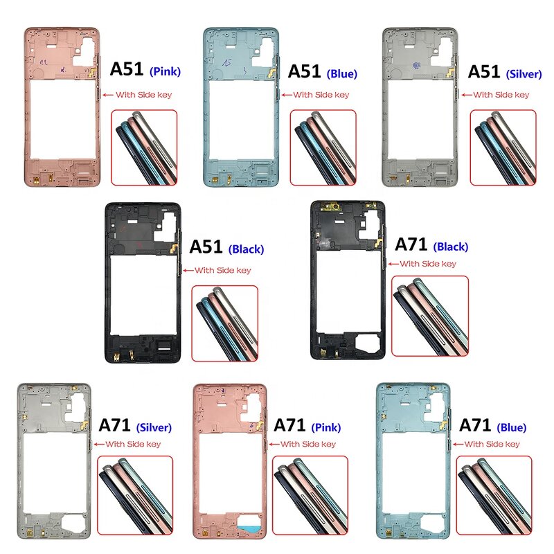 Mobile Phone Parts Middle Frame Bezel Factory - for Samsung Galaxy A23 4G A42 A51 A71 Middle Plate Cover With Side Key