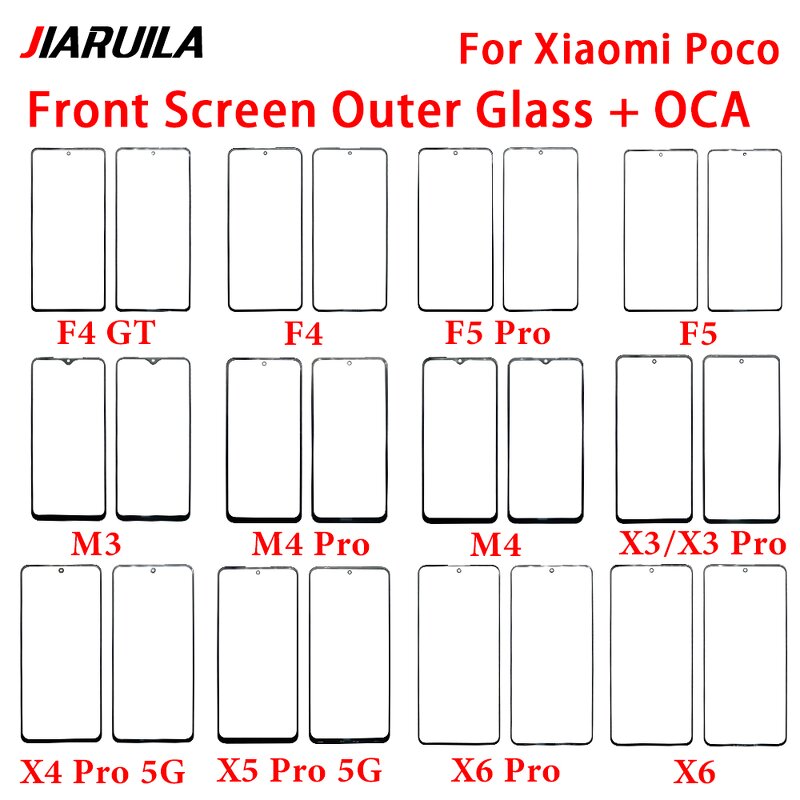 OCA Front Screen Glass Factory - for Xiaomi Poco C40 X6 X5 X4 X3 F5 F4 F3 F2 M5 M4 M3 Pro 5G Touch Outer Panel Lens