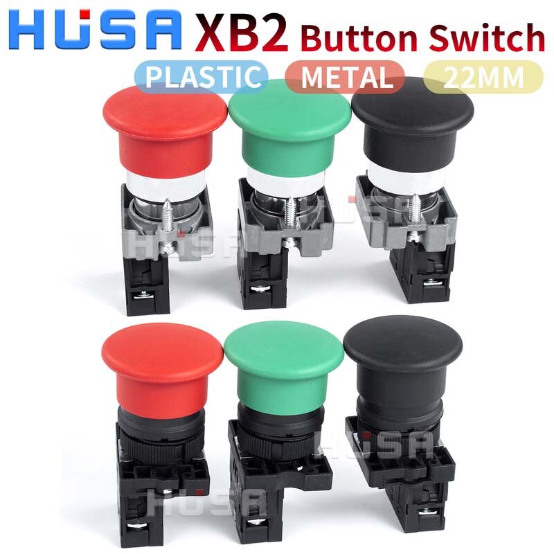 XB2 Button Switch Manufacturer - OEM/ODM Custom XB2 Button Switch Self Reset Mushroom Head 22mm Start 1NO1NC Momentary Plastic