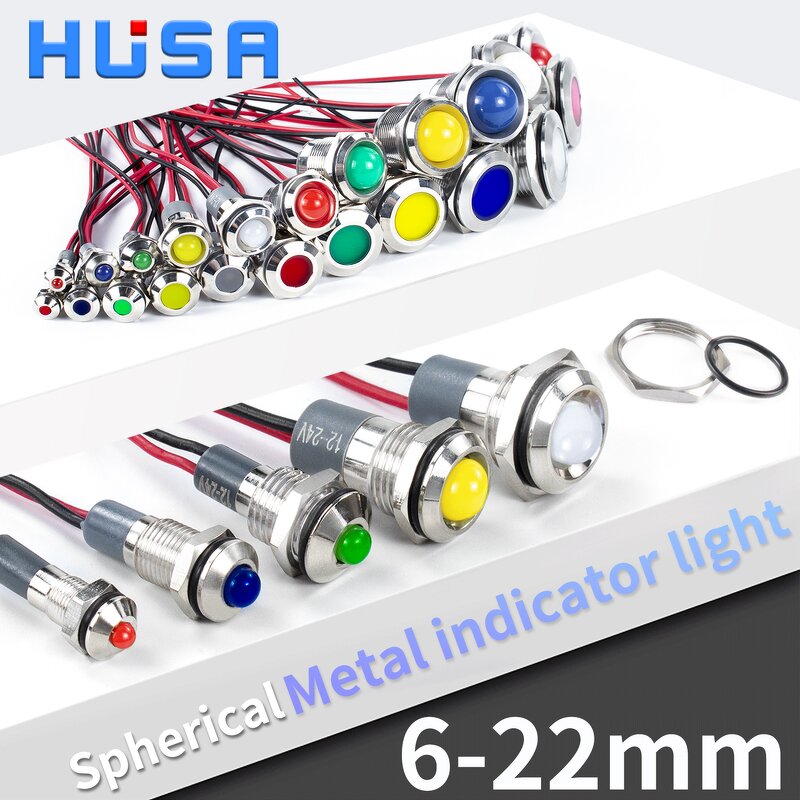 LED Metal Signal Lamp Factory - OEM/ODM Custom Waterproof 6mm LED Metal Signal Lamp with Wire 6-220V Red Yellow Blue Green White